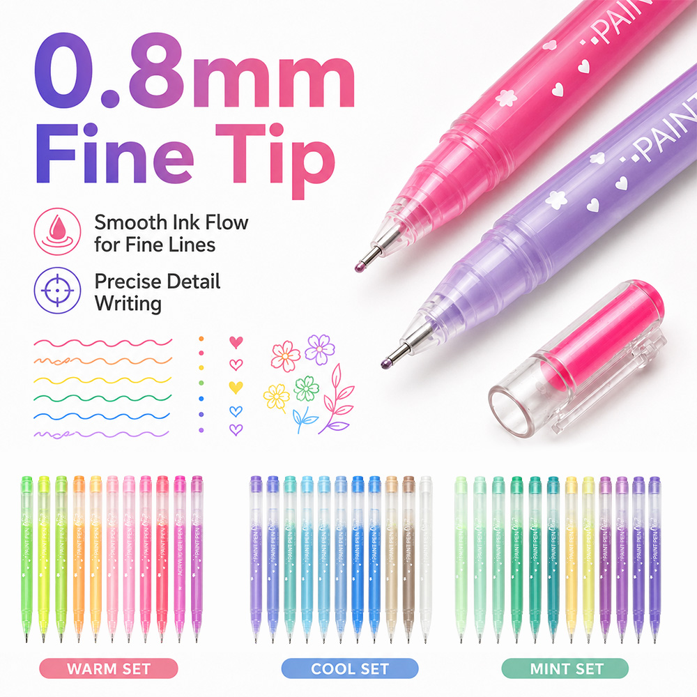12 Colors Acrylic Gel Pens Set - огляд і ціна Correction Pen Fine
